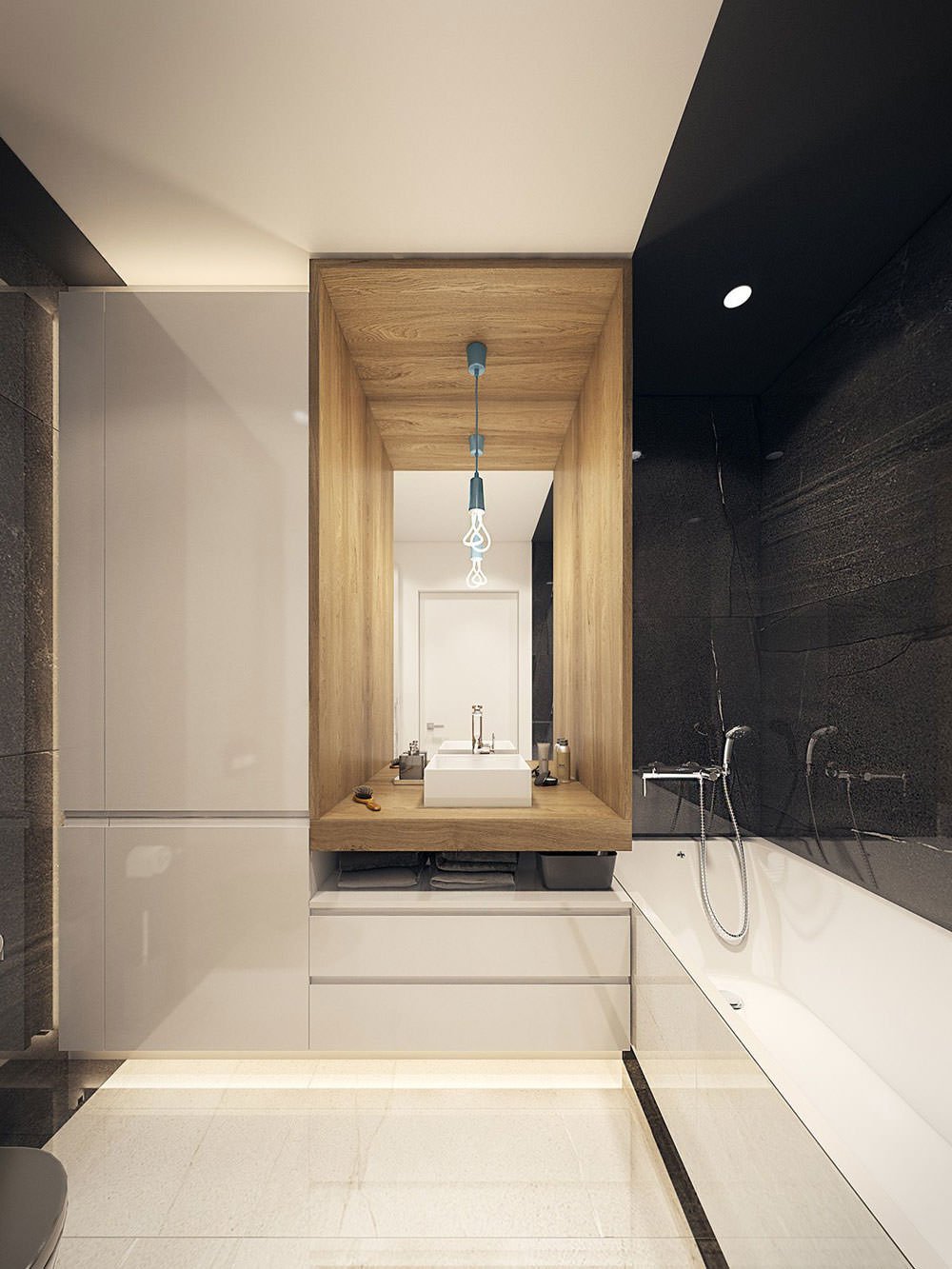 Bellissimo bagno in marmo bianco e nero - casa moderna