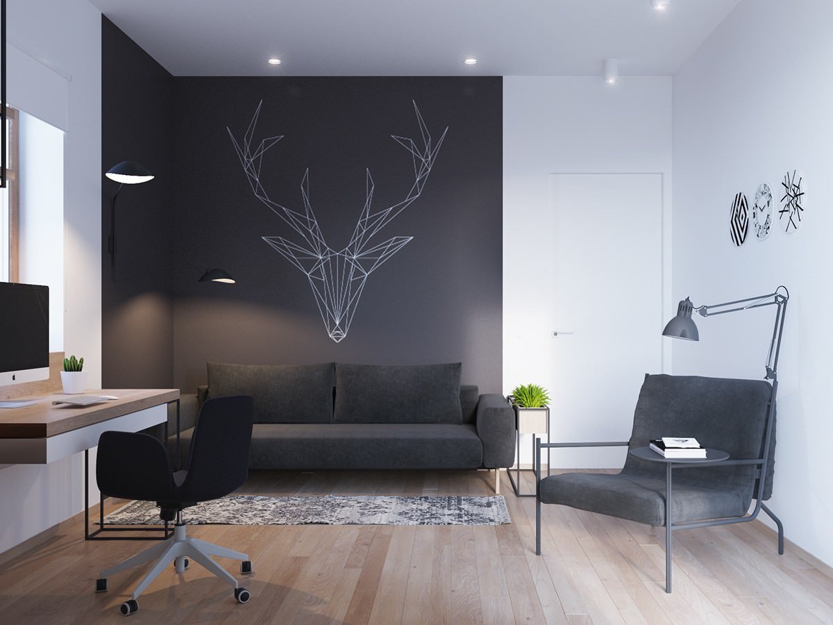 Design ufficio elegante e professionale in stile nordico con pochi elementi decorativi