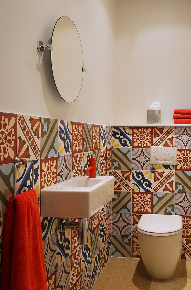 Idea patchwork allegro e luminoso di piastrelle colorate ideale per un bagno stile Mediterraneo - idee mattonelle per bagni