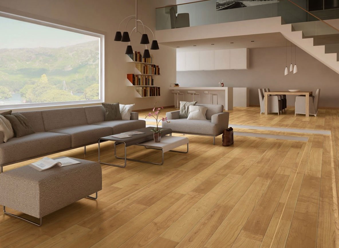 Parquet laminato per open space moderno soggiorno cucina - i pavimenti laminati sono facili da pulire e mantenere, molto più di un pavimento in legno
