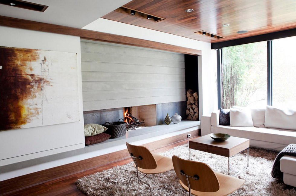 Design brillante che rende il camino il punto focale del soggiorno minimal
